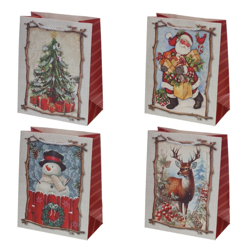 Пакет подарочный S (бумага 210г/м2, блок 12шт), L18 W10 H23 см, 4в.