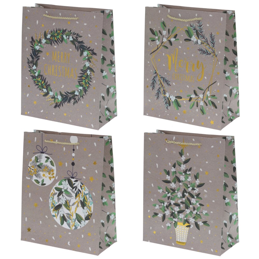 Пакет подарочный (бумага 210г/м2, блок 12шт), L18 W10 H23 см, 4в.