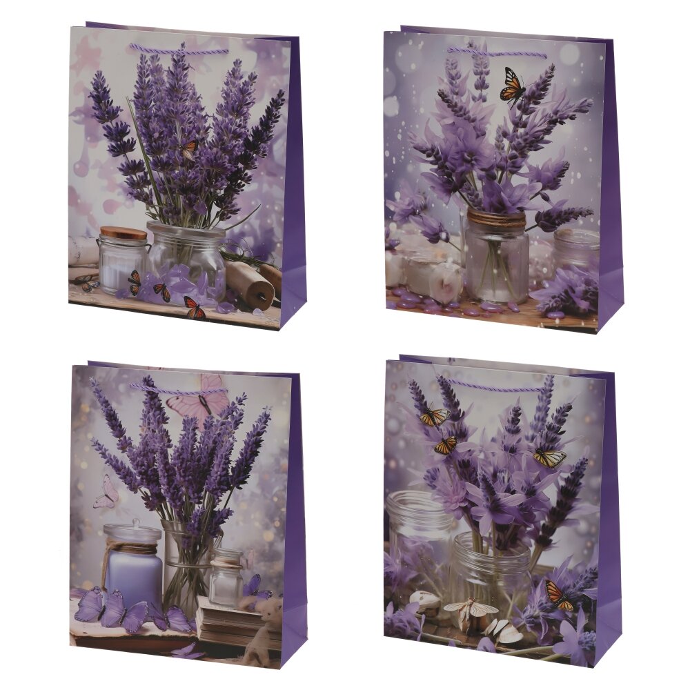 Пакет подарочный M (бумага 210г/м2, блок микс 12шт), L25,5 W10 H32 см, 4в.