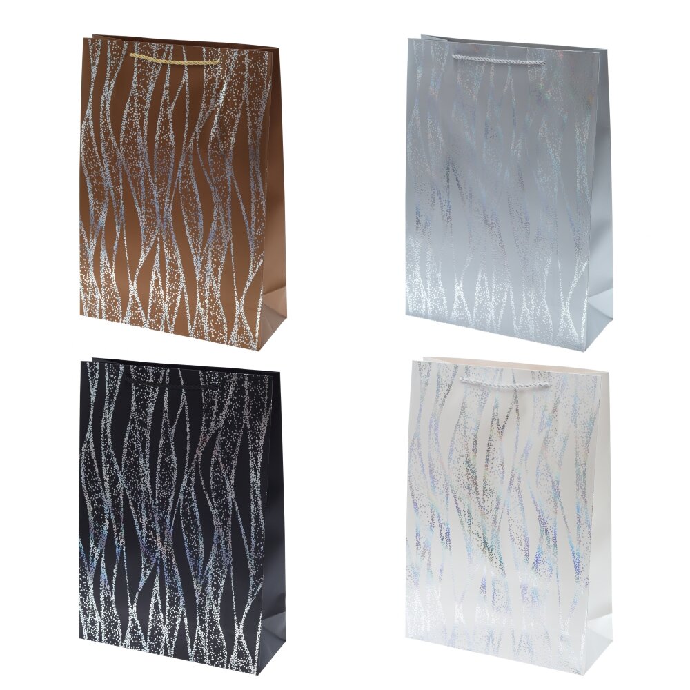 Пакет подарочный M (бумага 210г/м2, блок 12шт), L26 W12 H32 см, 4в.