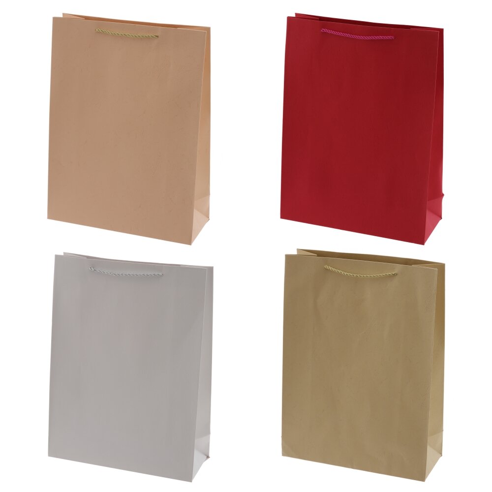 Пакет подарочный L (бумага 230г/м2, блок 12шт), L30 W12 H40 см, 4в.