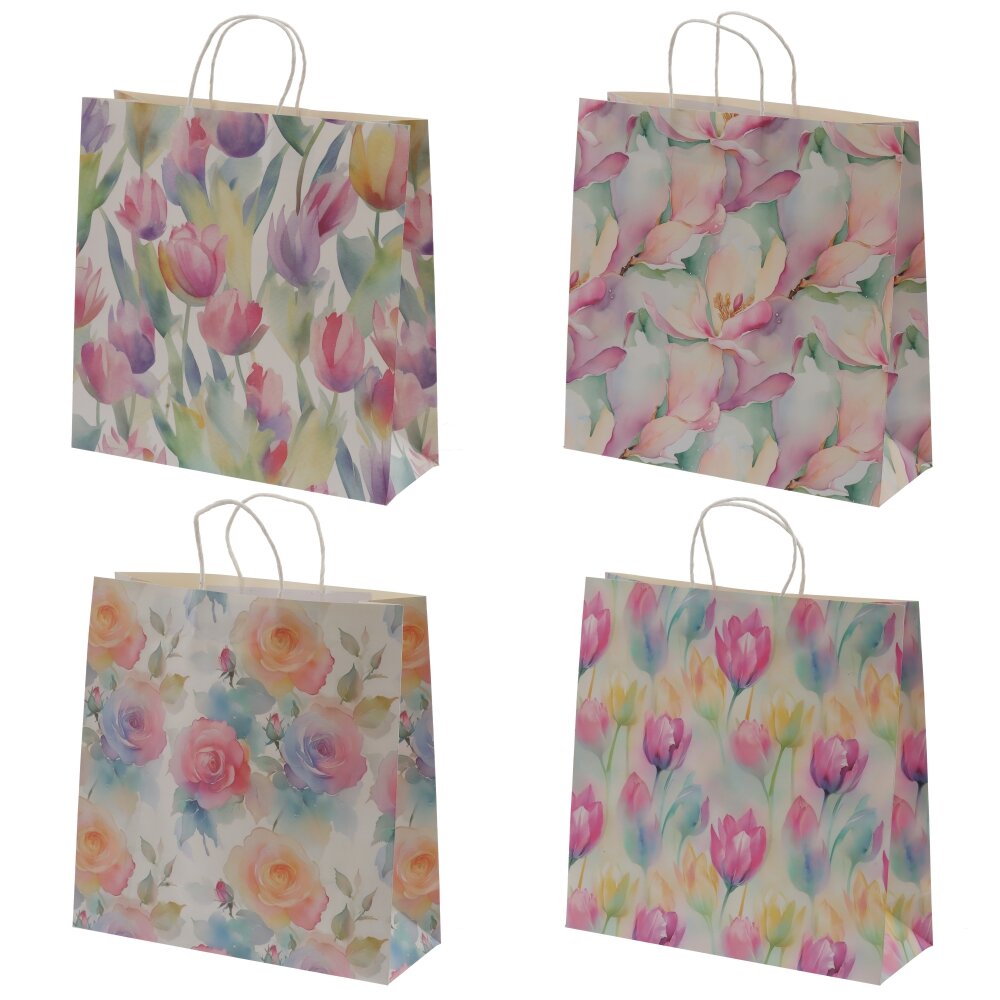 Пакет подарочный L (бумага 210г/м2, блок 12шт), L34 W12 H34 см, 4в.