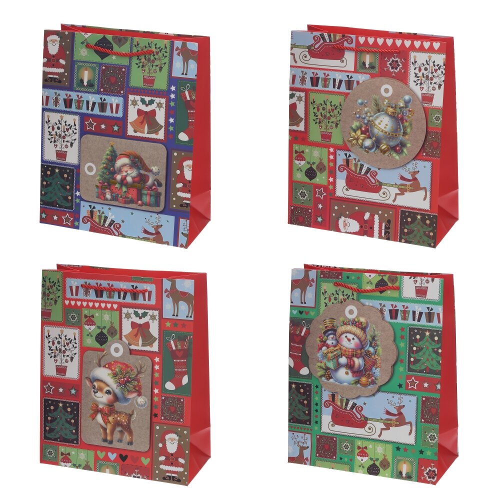 Пакет подарочный M (бумага 210г/м2, блок 12шт), L26 W12 H32 см, 4в.