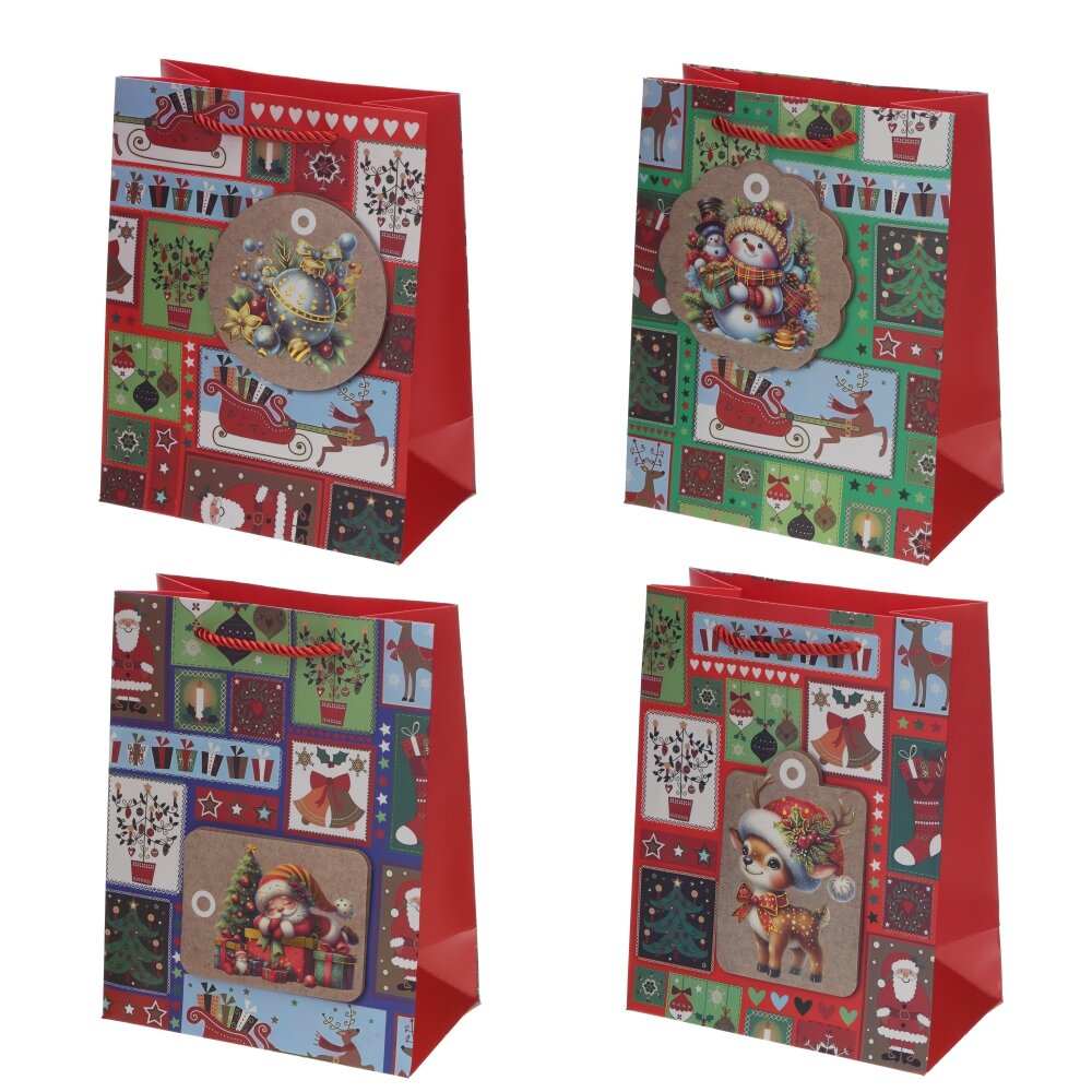 Пакет подарочный S (бумага 210г/м2, блок 12шт), L18 W10 H23 см, 4в.